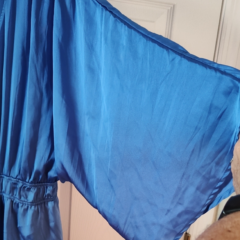 Zara Royal Blue V‑Neck Long Sleeve Satin Mini Dress - Picture 4 of 6